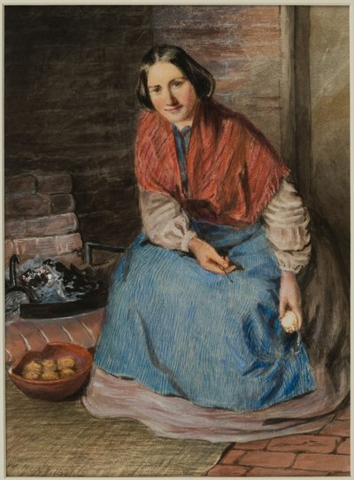 女性の皮むきりんご（紙にインクと水彩） 作： William Henry Hunt