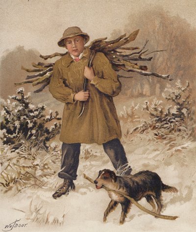 薪を集める男と犬（クロモリソ） 作： William Henry James (after) Boot