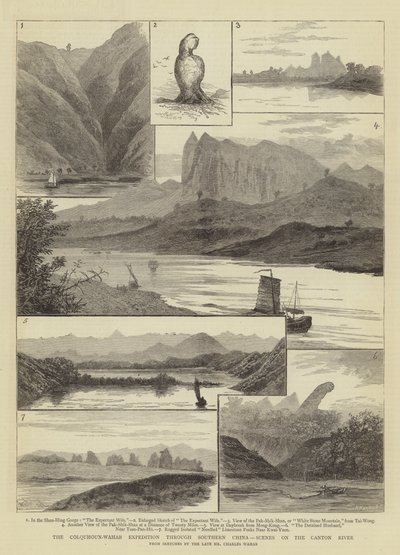 中国南部を通るコルクホーン-ワハブ探検、カントン川の風景 作： William Henry James Boot