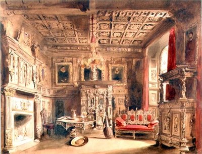 A Tudor Interior（ブラウンインク、水彩、紙） 作： William Henry Lake Price