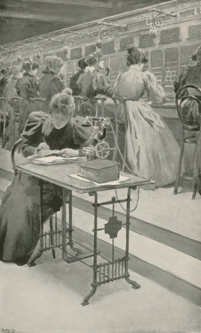 電話室で仕事中 作： William Henry Margetson
