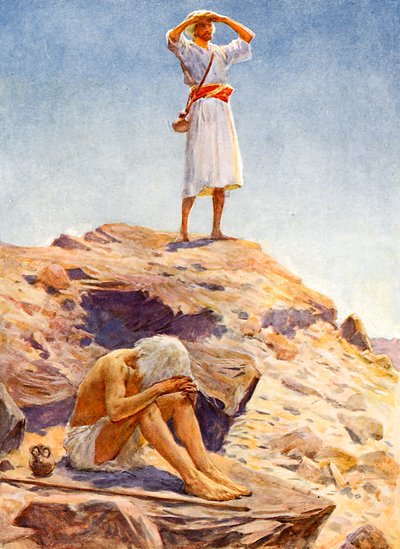 エリヤと彼の召使いがカーメル山で雨を警戒 作： William Henry Margetson