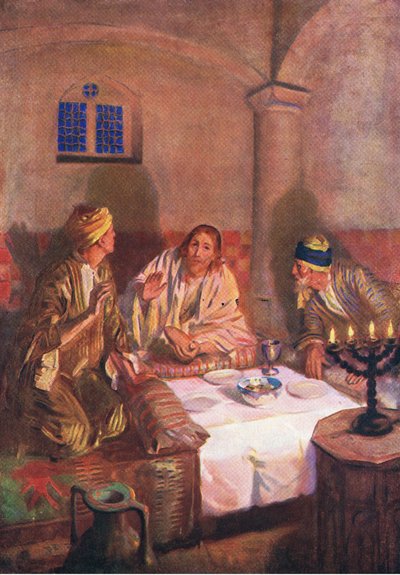 トーマス・ネルソン発行の聖書絵本、1950年頃、エマオの夕べ 作： William Henry Margetson