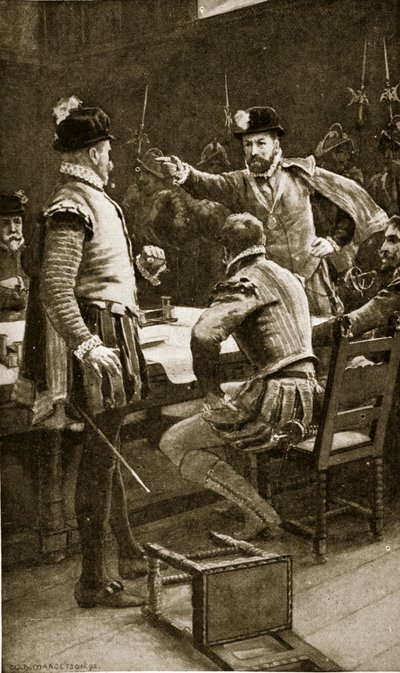 リージェントモーレイが敵を逮捕、1569年、「ハッチンソンのイギリス国民の物語」、1923年頃 作： William Henry Margetson