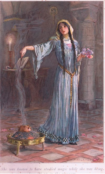 彼女は尼僧で育てられている間、魔法を勉強したことが知られていました 作： William Henry Margetson