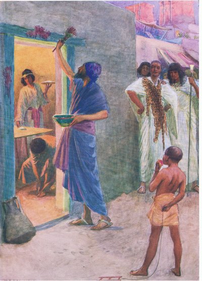 最初の過越祭、トーマス・ネルソン発行の聖書絵本、1950年頃 作： William Henry Margetson