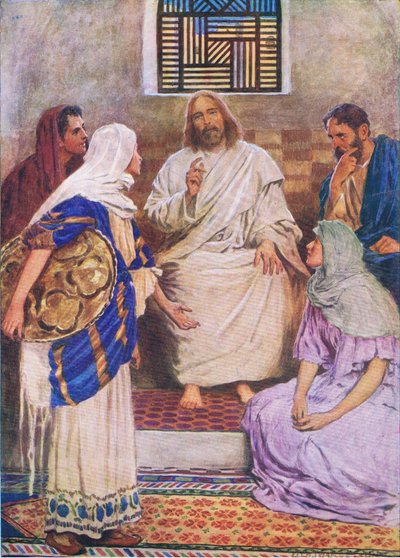 二人の姉妹、トーマス・ネルソン発行の聖書絵本、1950年頃 作： William Henry Margetson