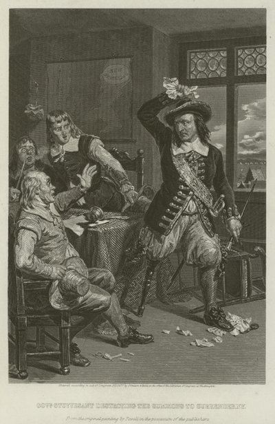 1664年にニューヨークを降伏させるために召喚状を破壊するスタイヴェサント知事 作： William Henry Powell