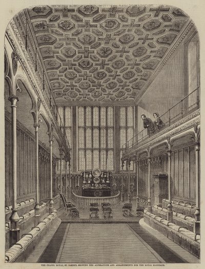チャペルロイヤル、セントジェームス、王室の結婚のための変更と配置を示す 作： William Henry Prior