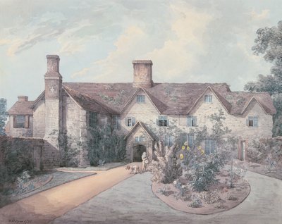 カントリーハウスの庭で太鼓を弾く少年、1793年（紙の上にグラファイトの上にペンとインクでトイレ） 作： William Henry Pyne