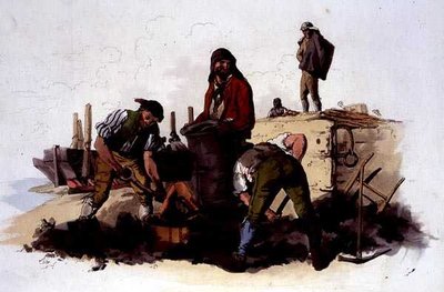 ウィリアム・ミラーが出版した「Costume of Great Britain」よりCoal Heavers。 作： William Henry Pyne