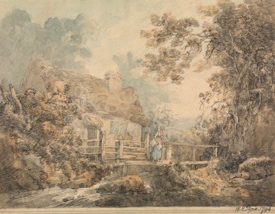 コテージと歩道橋 作： William Henry Pyne