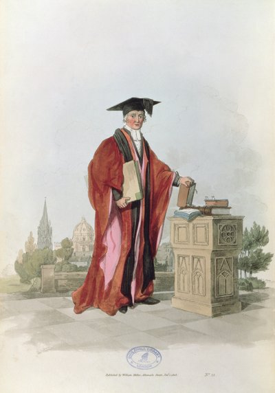 「イギリスのコスチューム」からオックスフォード大学の民法博士、1805年（印刷） 作： William Henry Pyne