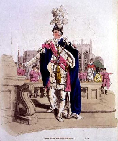 ガーター勲章（ウィリアム・ミラー著「Costume of Great Britain」より 作： William Henry Pyne