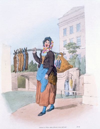 「イギリスのコスチューム」のうさぎの女性（1805年、ウィリアムミラー刊） 作： William Henry Pyne