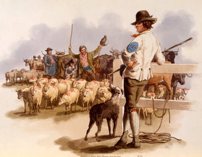 スミスフィールドドローバー、「イギリスのコスチューム」より、1808 作： William Henry Pyne