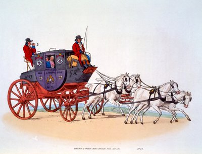 ステージコーチ、ウスターとロンドンロイヤルメイル、1808年 作： William Henry Pyne