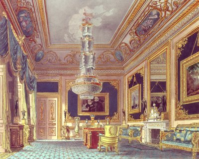 ブルーベルベットルーム、パインの「ロイヤルレジデンス」のカールトンハウス、1818年 作： William Henry Pyne