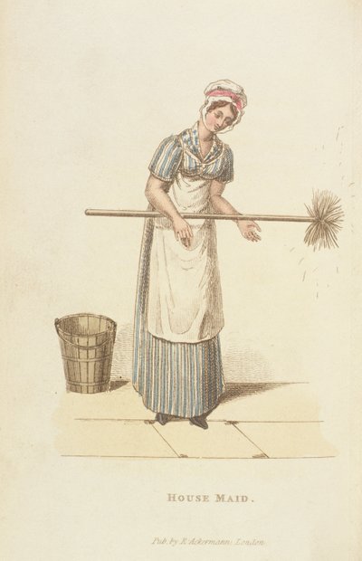 「ミニチュアの世界」、1827年の女中（印刷） 作： William Henry Pyne