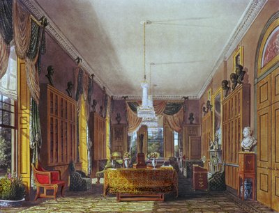 女王の図書館、フロッグモア、パインの「ロイヤルレジデンス」、1818年 作： William Henry Pyne