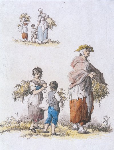 女性と子供たちが拾い集める、地方のキャラクター、1802 作： William Henry Pyne