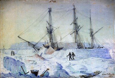 No.22は、1837年2月の日の出と、当時の雪壁の状態を示す船の左舷の眺めである。 作： William Henry Smyth