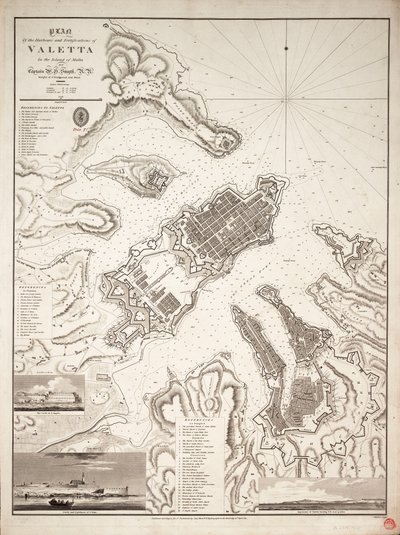 マルタ島ヴァレッタの港と要塞の平面図、1821年頃（エングレーヴィング） 作： William Henry Smyth
