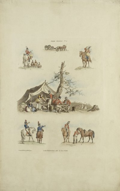 キャンプシーン、1803（カラーエッチング） 作： William Henry after Pyne