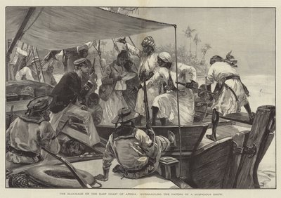 アフリカ東海岸の封鎖、怪しいダウの書類をオーバーホール（版画 作： William Heysham (after) Overend