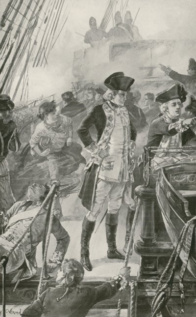 ロドニー海軍大将が手ごわい船上での戦いを指揮 作： William Heysham Overend