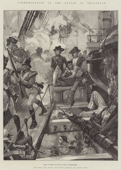 1805年10月21日、トラファルガーでのトラファルガーの戦いの記念碑、HMS Victory 作： William Heysham Overend