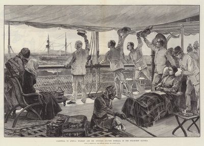 アフリカへの別れ、スタンリーとその役員、蒸気船カトリアでモンバサを離れる 作： William Heysham Overend