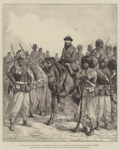 ペンジデのアフガン部隊の司令官であるグースウッディンカーン将軍とそのアフガン兵 作： William Heysham Overend