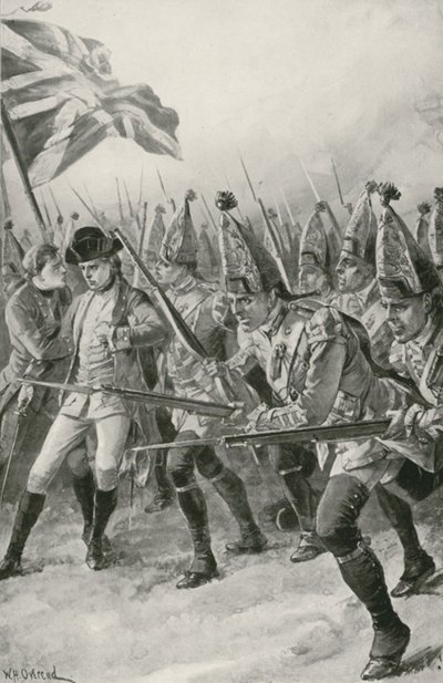 ウルフ将軍はアブラハムの平原で攻撃を主導しているため、致命傷を負った 作： William Heysham Overend