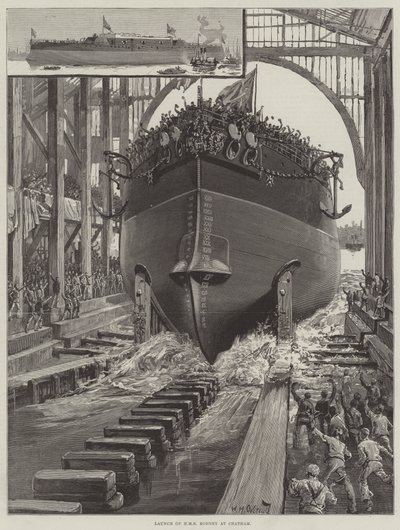 チャタムでのHMSロドニーの打ち上げ 作： William Heysham Overend