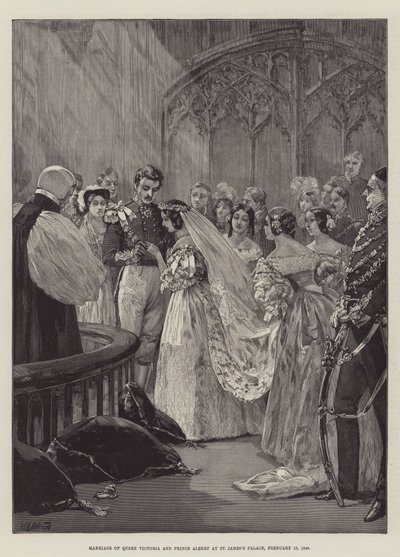1840年2月10日、セントジェームズ宮殿でのビクトリア女王とアルバート王子の結婚 作： William Heysham Overend
