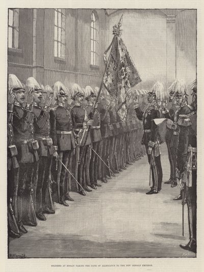 ベルリンの兵士、忠誠の誓いを新しいドイツ皇帝に 作： William Heysham Overend