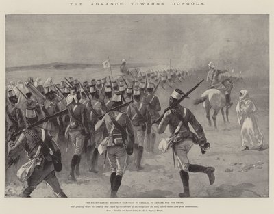 ドンゴラへの前進、9番目のスーダン軍連隊が前線に向かうためにシェラルに行進 作： William Heysham Overend