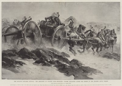 砂漠を横切ってフェルケットの高さまで駆け抜けるバーン・マードック大佐の柱の砲兵、ドンゴラへの前進 作： William Heysham Overend