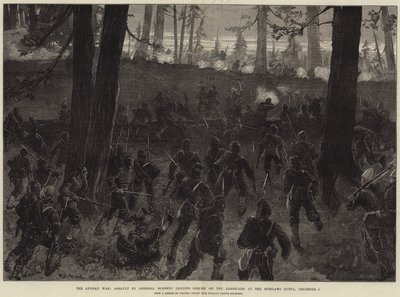 アフガン戦争、12月2日、スピンガウイコトゥルでのバリケードでのロバーツ将軍の先導柱による攻撃 作： William Heysham Overend