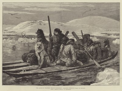カヤックのシンプソン海峡を渡るアメリカのフランクリン探検隊 作： William Heysham Overend