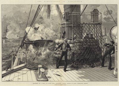 アレクサンドリアの砲撃、HMSボード上のシェルの爆発、スタッフ司令官ホスケンのナローエスケープ 作： William Heysham Overend
