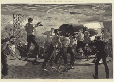 アクション中のアレクサンドリア爆撃、HMSアレクサンドラ（ポートサイド）のメインバッテリー 作： William Heysham Overend