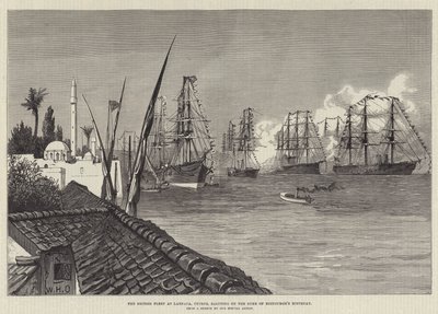 キプロスのラルナカにあるイギリス艦隊、エジンバラ公の誕生日に敬礼 作： William Heysham Overend