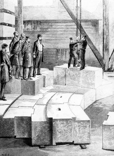 新しいエディストーン灯台：オレストンの石を切り開いた建物、1879年の「イラストレイテッドロンドンニュース」のイラスト 作： William Heysham Overend