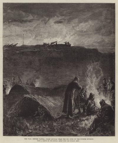 プレヴナの前の戦争。第4師団の大砲近くの夜のビバーク 作： William Heysham Overend