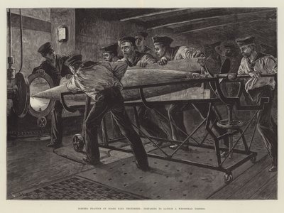 ホワイトヘッド魚雷を打ち上げる準備をしているHMS Thundererでの魚雷練習 作： William Heysham Overend