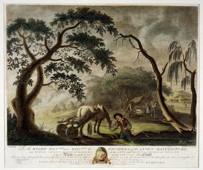 亜麻を湿原から取り出す、アイルランドのリネン製造所のプレートIII、1791年、 作： William Hincks