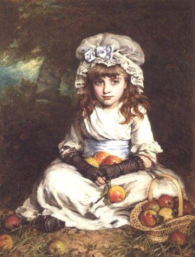 モブキャップの少女とリンゴのバスケット 作： William Hippon Gadsby