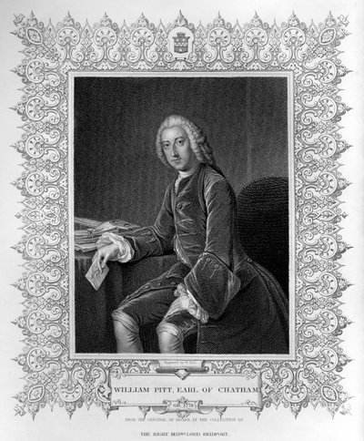 ウィリアム・ホール・ザ・ヤンガー（1807-71）によって彫刻された、チャタムの初代伯爵、ウィリアム・ピットの肖像 作： William Hoare